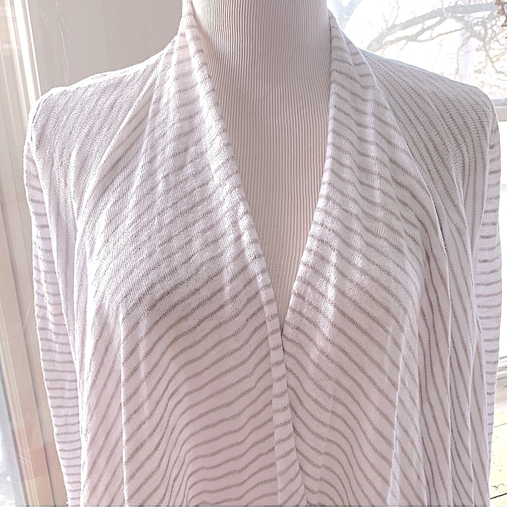 Eileen Fisher Linen gray & white striped open front cardigan S - Picture 6 of 10